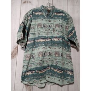 Fish Shirt Men's Large Button Front Vintage‎ North River